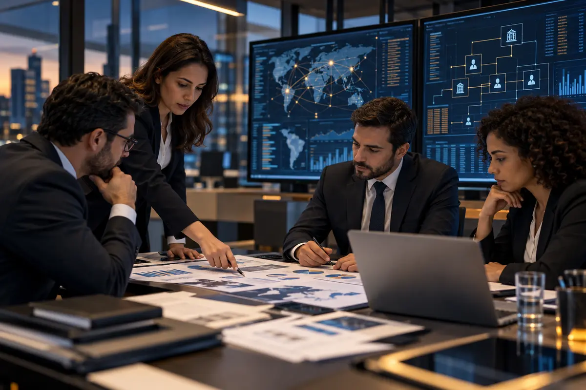 Profissionais de auditoria analisam estruturas societárias e fluxos financeiros complexos