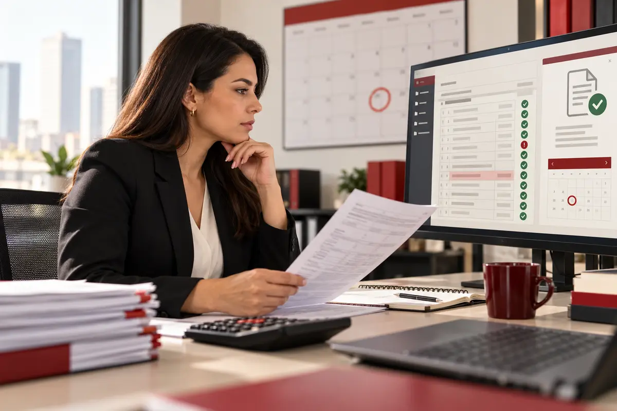 Profissional de contabilidade confere escrituração fiscal digital e calendário de prazo