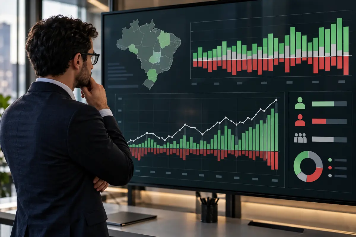 Analista acompanha painel com indicadores de emprego formal no Brasil