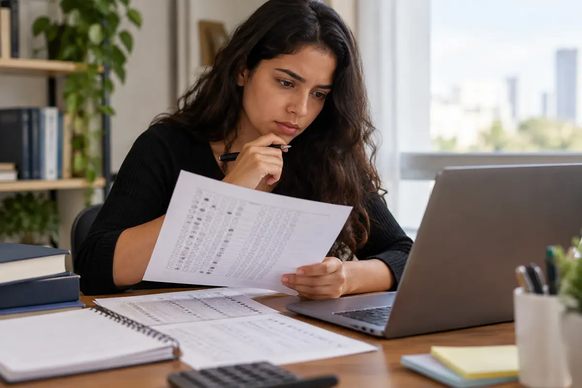 Candidata à profissão contábil revisa prova e prepara recurso em computador