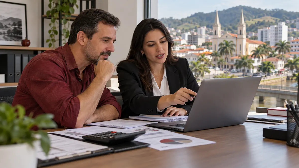 Empresário de Ubá e contadora analisam parcelamento do FGTS em computador