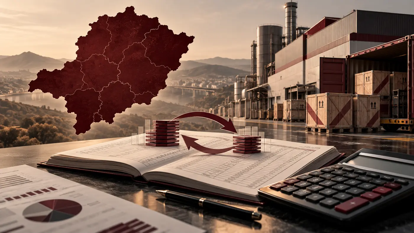 Mapa de Minas Gerais, indústria, exportação e transferência de créditos contábeis
