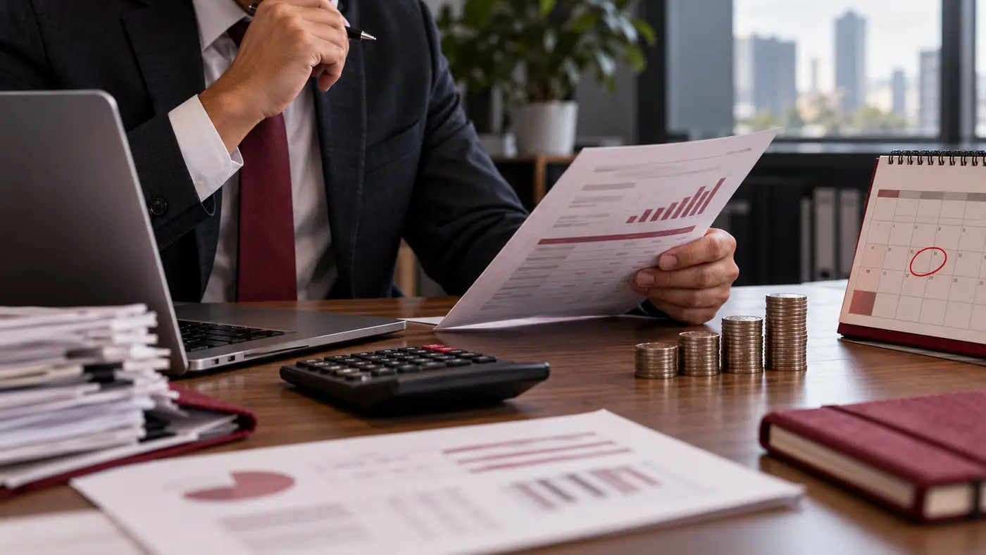 Análise financeira de renegociação de dívida com calculadora e calendário