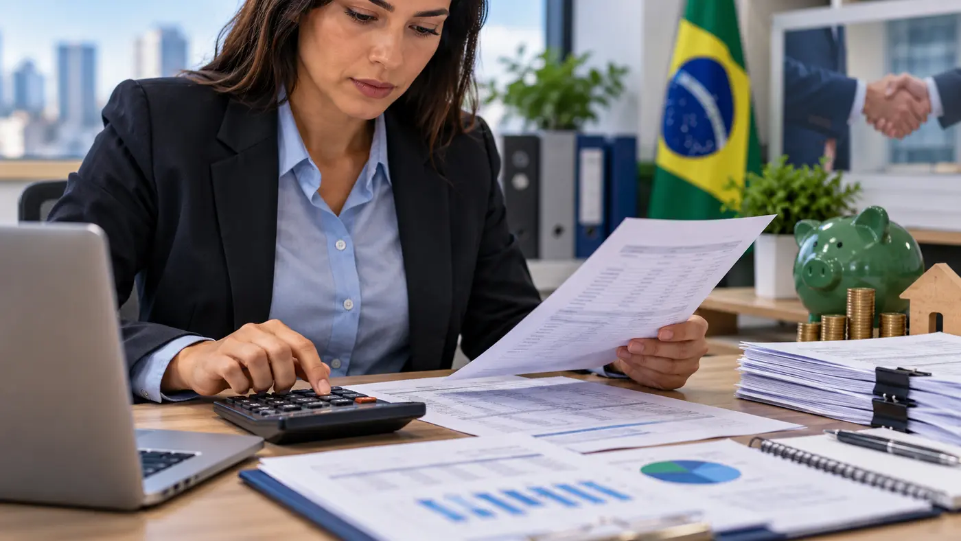 Profissional analisa documentos e parcelas de regularização do FGTS